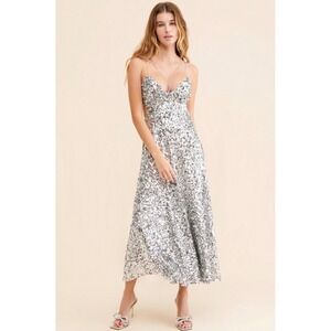 Sachin & Babi Roux Sequin CutoutMidi Dress Silver Sz 4 $475 New